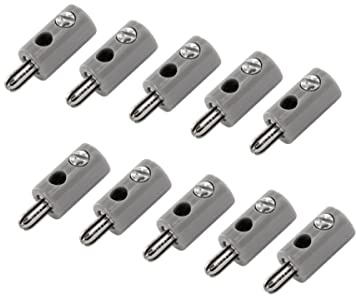 WITTKOWARE HO-Stecker/Zwergstecker mit 2,6mm Pin-Ø und Querloch, Schraubanschluss, 10 Stück, grau