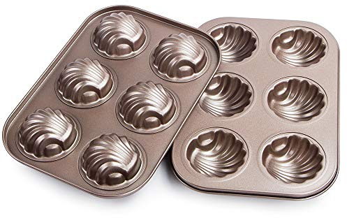 Webake Madeleine-Pfanne, antihaftbeschichtet, Karbonstahl, Kuchenform, französische Dessertform, kugelförmige Jakobsmuschel-Madeline-Backformen, 2 Stück