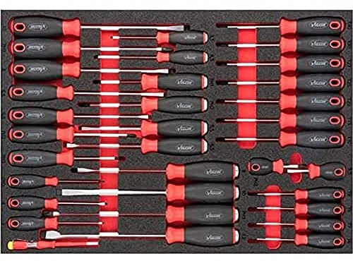 VIGOR Schraubendreher-Satz, V6813, 34-teilig, 2K Weichschaumeinlage | Länge 563 mm, Breite 393 mm, Höhe 35 mm, 3591 g, 34-teilig , 0,5 x 3 – 1,6 x 10 · PH0 – PH3 · T6 – T40