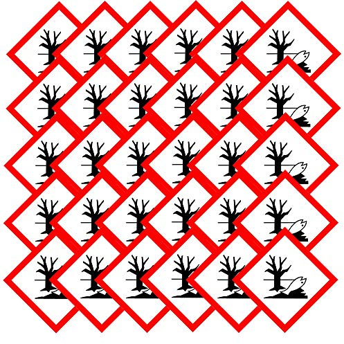 TE-Office 100 Stück GHS Gefahrstoff Gefahrstoffsymbole Etiketten Aufkleber Gefahrstoffkennzeichnung Umweltgefahr GHS 09 25x25 mm Schild Mehrfarbig