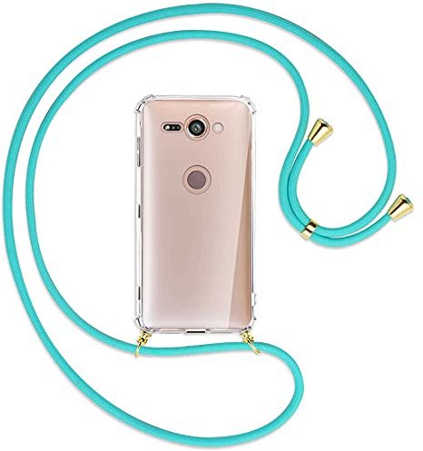 mtb more energy® Handykette kompatibel mit Sony Xperia XZ2 Compact (5.0'') - türkis/Gold - Smartphone Hülle zum Umhängen - Anti Shock Full TPU Case