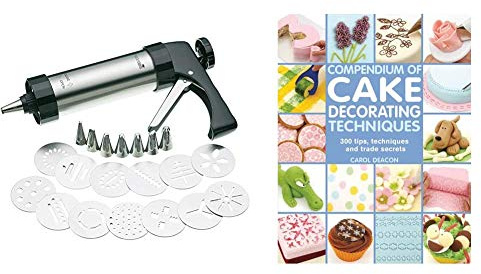 KitchenCraft MasterClass Biscuit Making and Icing Set for Cake Decorations, 22 Pieces & Compendium of Cake Decorating Techniques: 300 tips, techniques and trade secrets
