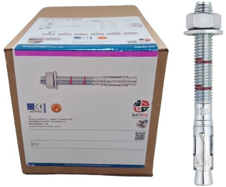 BATIFIX Schwerlastanker verzinkt mit ETA Option 7 Industriequalität Schwerlastdübel Keilanker Bolzenanker Ankerbolzen Ankerschraube Blitzdübel inklusive Mutter und Unterlegscheibe (50, M8 x 90)