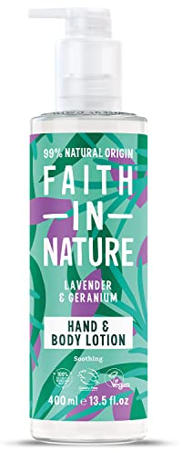 Faith In Nature Natural Lavender and Geranium Hand and Body Lotion, Relaxing, Vegan and Cruelty Free, No SLS or Parabens, 400 ml