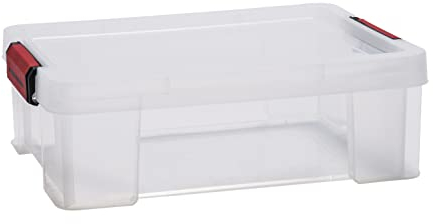 SUNDIS Clip’N Store, boîte de rangement 9L en plastique transparent, renforcée avec couvercle clipsable, aptes au contact alimentaire, parois droites, superposable et combinable