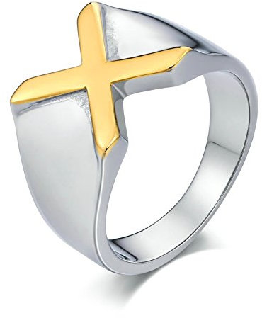 KnSam Herren Ring, Titan Ring Für Männer Buchstabe X Aus Edelstahl Siegelring Für Herren Männer Gold Silber Ring Mit Kostenlos Gravur