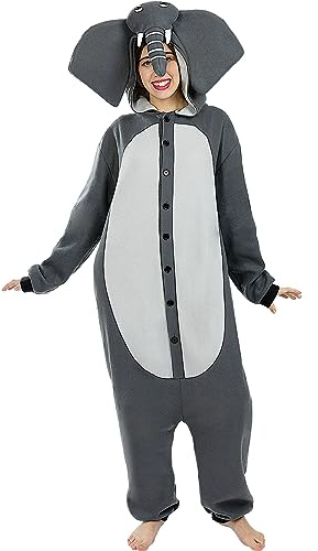 Funidelia | Disfraz de Elefante Onesie para Hombre y Mujer Animales - Disfraz para Adultos y Divertidos Accesorios para Fiestas, Carnaval y Halloween - Talla S - M - Gris/Plateado