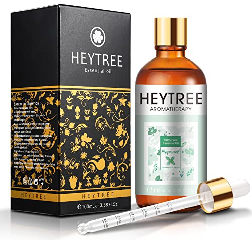 HEYTREE Pfefferminze Ätherisches Öl- Kühlendes Aromatherapie-Öl für den Fokus im Freien - Frischeschub im Freien und natürliche Erfrischung zu Hause-100ml