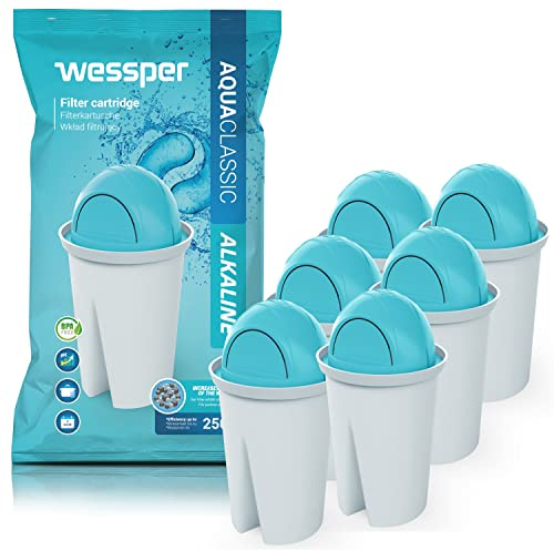 Wessper Classic Vattenfilterpatroner Alkaliska | Ersättning för Aquaphor Standard, Brita Classic, Dafi Classic Filterpatron | Minskar Kalk och Klor | Renare Vatten | Paket 6