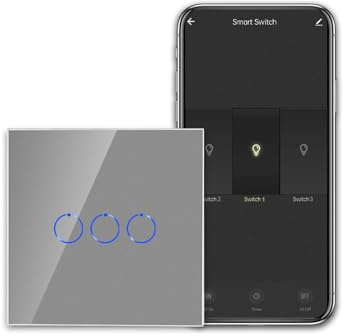 CNBINGO Smart Touch - Interruptor de luz para trabajar con Alexa, Google Assistant, con panel de cristal, interruptor de pared triple en gris, se requiere cable neutro, 600 W/compartimento