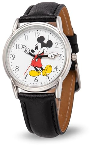 Disney Orologio analogico al quarzo giapponese da uomo con cinturino in pelle WDS001236, Nero, Mickey Cardiff Watches 2 - Cassa argentata/cinturino in pelle nera