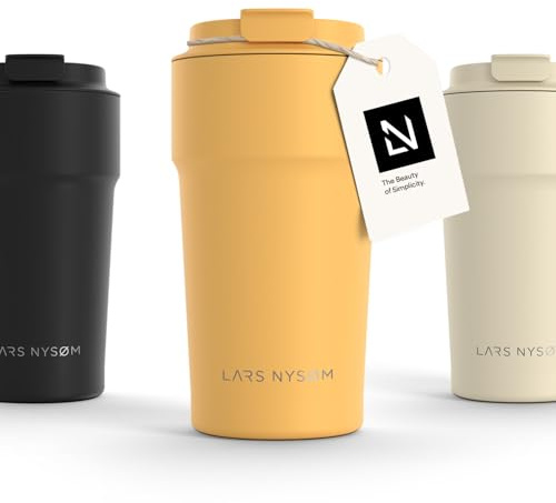 LARS NYSØM Thermo Kaffeebecher to go 500ml | Travel Mug 0,5 Liter mit Isolierung | Auslaufsicherer Edelstahl Thermobecher für Kaffee und Tee unterwegs | Teebecher (Mustard Yellow, 500ml)