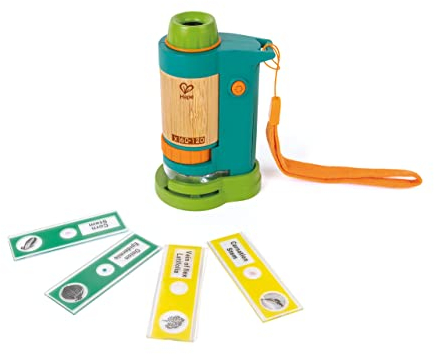 Hape Nature Fun - Microscopio portatile in materiali eco con 4 vetrini e ingrandimento fino a 120x - Adatto dai 4 anni in su