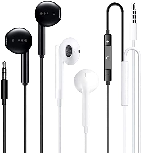 für 3.5mm In-Ear kopfhörer mit Kabel in Ear Ohrhörer mit Mikrofon und Lautstärkeregler für iPhone, iPod, iPad, MP3, Huawei, Samsung, Leichte mit 3.5mm (Weiß+Schwarz)