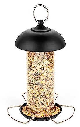 iBorn Metal Bird Feeders for Small Birds - Mix Seed Bird Feeders Hanging, Easy-Clean & Refill Design, Garden Bird Feeder, Black (1 Pack)