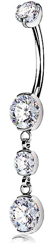 OUFER Body Piercing Bauchnabelpiercing aus Titan, 14 g, transparent, 14 g