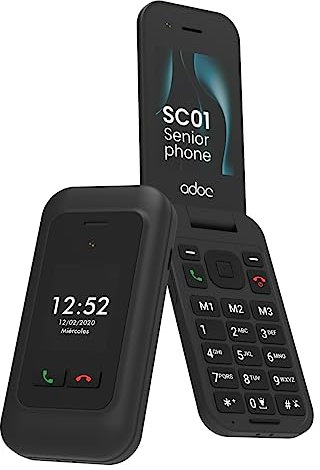 ADOC SC01 Teléfono Móvil 4G de Tapa para Personas Mayores, 2 Pantallas, Bluetooth, Wi-Fi, Linterna y Radio Teclas e Iconos Grandes, Botón SOS, Fácil Uso, 3 Memorias Directas. Compatible con audífonos.