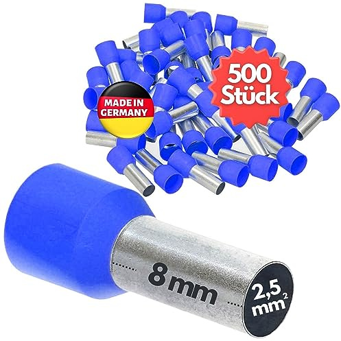 Kalitec 500x AE2508BL Terminali Isolati 2,5 mm² - Capicorda 8 mm Blu