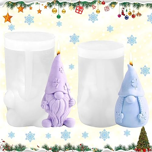 dcas 2 Stück Kerzengießformen Aus Silikon Zwerg 3D, Diy Wichtelformen Weihnachts Kerzenform, Resin Silikonformen Zwerg, Ostern Deko Wichtel Silikonform (Zöpfe + Geschenke)