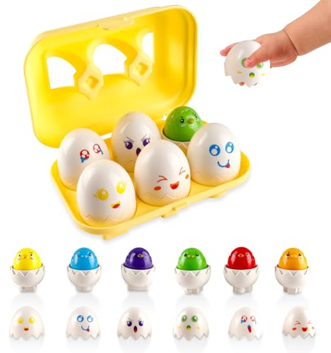 NiCWhite Easter Eggs, 6pcs Montessori Egg Toy for 1-3 Years Old Boys Girls, Easter Basket Stuffers, Educational Color & Shape Sorter, Matching Learning Toy, 6cm*4.5cm
