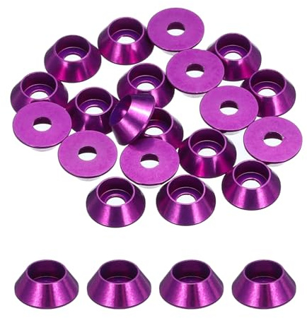 QUARKZMAN Lot de 20 Rondelles Coniques M3 en Aluminium Anodisé (Violet) | Rondelles de Tête de Goupille, pour Vis RC/FPV/PC/Drone, pour Pièces de Modèle d'Accessoires Mécaniques