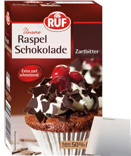 RUF Zartbitter Raspel-Schokolade hauchdünn extra zarter Schmelz (100g Packung) + usy Block