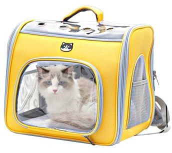Galatée Katzen-Hunde-Rucksack, Hund Reisetasche Mit Netzfenster, Haustier -Rucksack Für Kleine Mittlere Hunde Und Katzen, Katzenrucksack Für Reisen, Wandern Und Outdoor-Einsatz(Gelb)