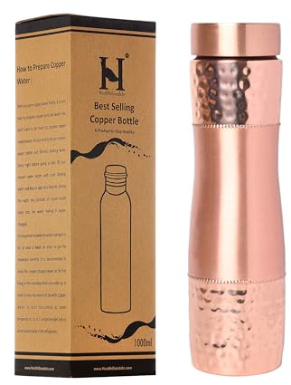 Pure Copper Water Bottle Wide Mouth, 1000 Ml Capacity (33.81 US Fl Oz) For Ayurveda Health Benefits (Plain)