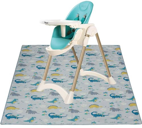 Splash Mat for Under Highchair 51 x 51 Inch Non Slip Waterproof Washable Baby Splat Floor Mat Spill Mat Messy Mat Floor Protector Messy Splat Mat Highchair Weaning Mat for Under High Chair (Dinosaur)