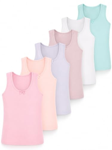 LOREZA ® 6 Mädchen Baumwolle Unterhemden mit Schleife Tank Top 92-70