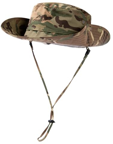 Comhats UPF 50 Sonnenhüte mit breiter Krempe, Sommer-Mesh, UV-Schutz, Safari-Hut, zum Angeln, Wandern, Boonie-Hüte mit Kinnriemen, wasserdicht und atmungsaktiv Camo Grün L/XL