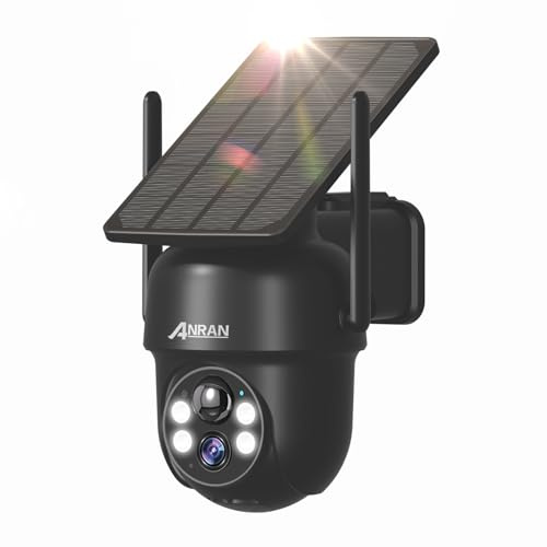 ANRAN 5MP FHD övervakningskamera utomhus batteri WLAN, trådlös övervakningskamera med solpanel och strålkastare, färgat mörkerseende, PTZ-vridning, Alexa-kompatibel, utan ABO