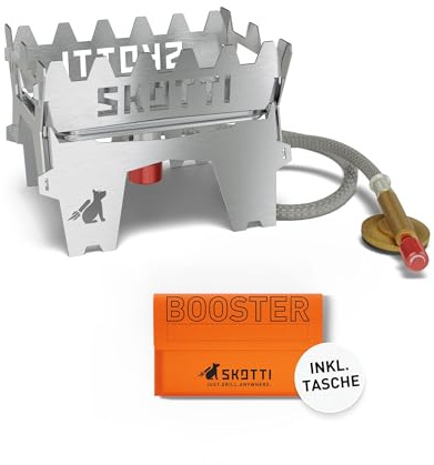 SKOTTI Booster, Campingkocher Gas mini, 2,1 kW faltbarer und tragbarer Gas Stove, Ideal zum Kochen und Braten, Propangaskocher, Camping Kocher klein, Gaskocher Camping für Trekking und Outdoor