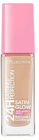Collection Cosmetics Lasting Perfection Satin Foundation, Full Coverage, Anti-Ageing Effect, 24 Hour Wear, Contains Hyaluronic Acid, 27ml, Fair Cool