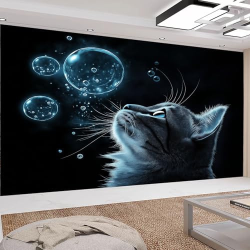 Fototapete Sternenhimmel-Katze Bar Wall Restaurant Wohnzimmer Fototapete Tapete 250 x 175 cm Blaue Blasen Tapeten Moderne Hintergrundbild Vlies-Tapete Wandtapete