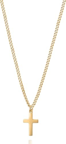 day.berlin Herren Kreuzkette in Gold 18k vergoldet, Halskette 50+3cm mit Anhänger kleines Kreuz (17x10mm), stabile Glieder Kette 2mm stark, 316L Edelstahl nickelfrei und wasserfest