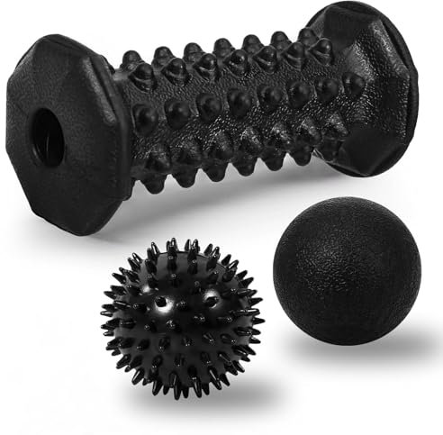 Set 3 in 1 con palla massaggiante e rullo per piedi con punte, palla lacrosse, rullo massaggiante, design ergonomico per alleviare fascite plantare, dolore al tallone e all'arco plantare, terapia dei