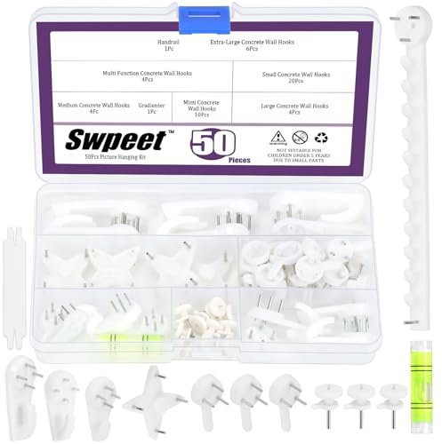 Swpeet Concrete Wall Hooks Kit Invisible Nail Wall Screw Hangers Picture Hanging Non-Trace Invisible Nail Wall Hooks Used in Drywall and Plastering Concrete Wall52Pcs Beton Wandhaken