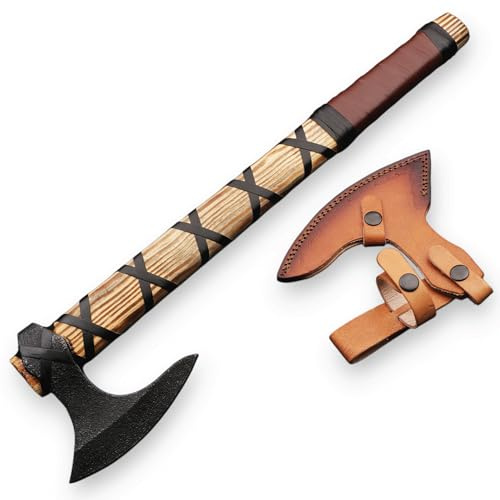 Viking Axe of Ragnar Lothbrook Carbon Steel Blade Rosewood Handle, Camping Axe, Viking Axes Hatchet, Real Tomahawk Gift, Wood Splitting Axe, Birthday Gift with Premium Leather Sheath