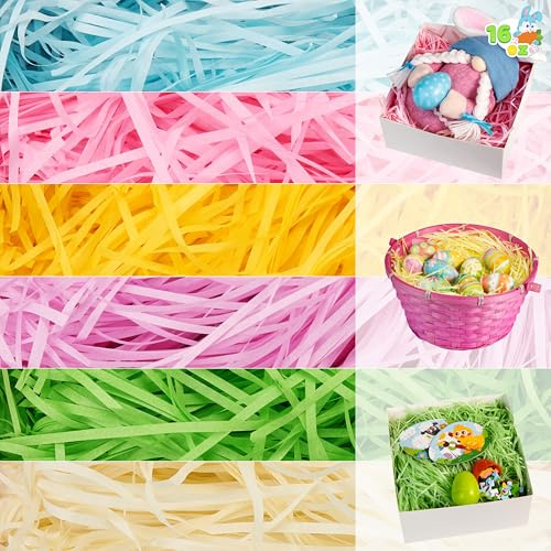 JOYIN 16oz(453g) recycelbare Ostergras-Papierschnitzel für Geschenkverpackungen, Korbfüllung, Ostereiersuche, Osterpartygeschenke (Rosa, Gelb, Grün, Lila, Creme, Himmelblau)
