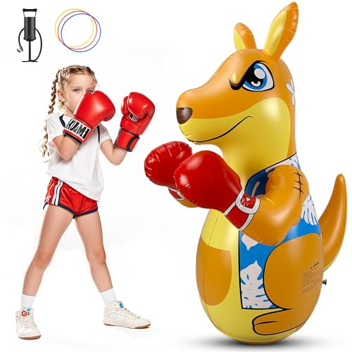 Kids Punching Bag 3-8 with Air Pump, Toddler Punching Bags for Kids, Inflatable Dinosaur Toy with Bounce- Back Action, Safe Gifts for Boys & Girls Age 3-5 Add Tossing Game