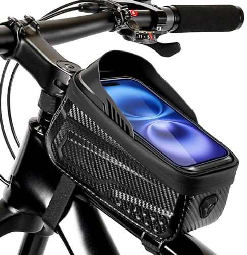 Dyaucwpo Borsa Telaio da Bicicletta, Borsa Bici Telaio Impermeabile, Borsa da Telaio Bici Sgancio Rapido con Visiera Parasole TPU 6.8 Pollici Touchscreen, Borsa da Manubrio, Accessori Bici MTB