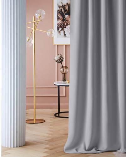room99 Rideau avec œillets Laurel 180 x 250 cm Largeur x Hauteur, Décoration de Fenêtre, Rideau occultant Thermique Isolant Anti Froid et Chaleur pour Salon Gris Clair, 1 pièce