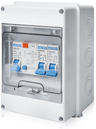 WIYETY ytmonterad säkringsbox AC 40A IP65, ytmonterad fördelare, liten fördelare, ytmonterad, distributionslåda för hem/kontor/köpcentrum, AC separationsbrytare 6A+16A