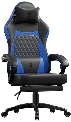 Dowinx Gamingstol racingstol, ergonomisk spelfåtölj med ländryggsstöd, gamingstol PU-läder 150 kg, svart blå