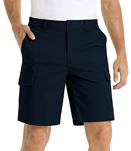 IQYU Wanderhosen Kurz Herren für Komfort und leichte, lässige Arbeitsshorts aus Twill-Baumwolle mit elastischem Bund Wanderhose Elastisch Herren (Dark Blue, XXXXL)