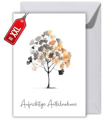 WBdesignz Trauerkarte mit Umschlag Ginkgo - Kondolenzkarte Aufrichtige Anteilnahme Beerdigung Trauerfeier Karte Ginko (XXL DIN A4)