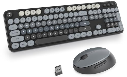 SOLIDEE Wireless Keyboard and Mouse Combo,Retro Typewriter Keyboard,2.4GHz Round Keycap Computer with Number Pad,104 Keys Full Size Ergonomic(US Layout QWERTY)(BlackGray Gradient)