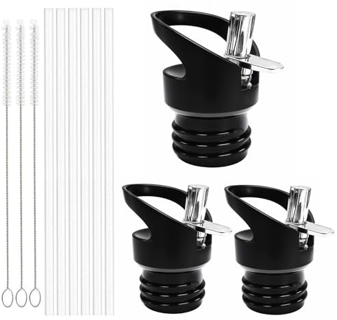 3 Stück Ersatzdeckel Trinkflasche - Standard-Mund Straw Lid - 6 Stück Ersatzhalme - 3 Stück Pinsel - Wasserflaschenzubehör für Standard-Mund Flaschen oder Mund 1.91/1.94in