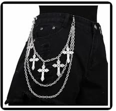 Gothic Cross Pants Chain Leaf Trousers Chain Punk Sword Jeans Wallet Chain Hip Hop Star Wallet Waist Link Chains Pocket Belt Body Jewelry for Women Men (Cross)